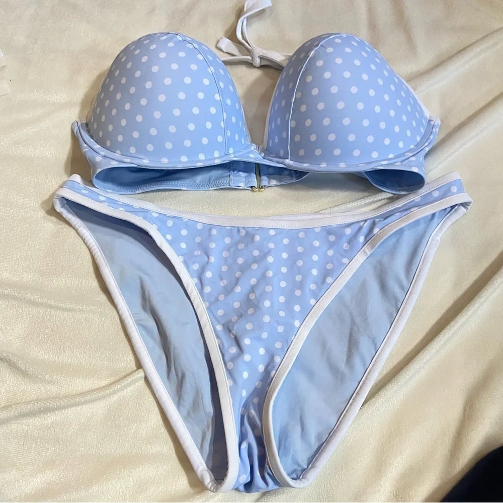 New! Frankie's Bikinis SET Addison Annabelle Blue Polka Dot Bikini 1578
